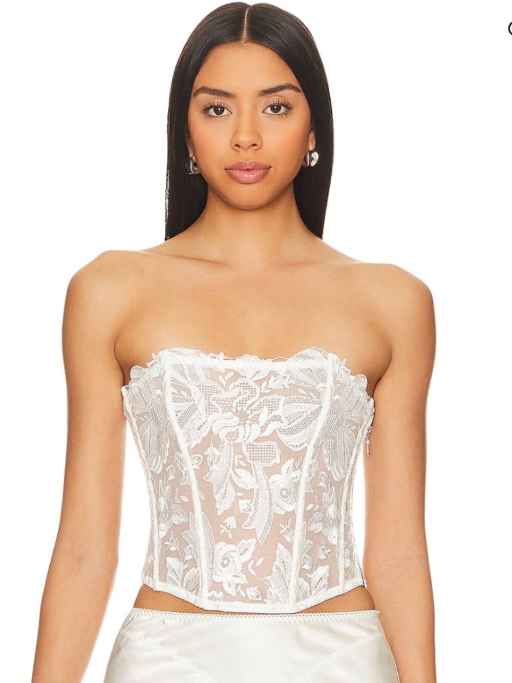 Fleur du Mal Floral Bow Embroidery Corset Top – Ivory | Size S